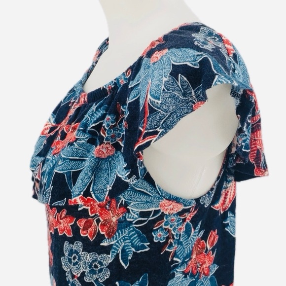J. Jill Navy Floral Linen Flutter Sleeve Top - Petite M - Picture 3 of 7